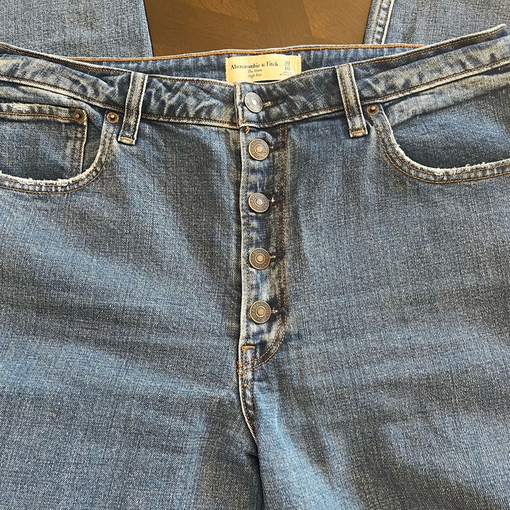Abercrombie & Fitch High-Rise Button-Fly Jeans in Light Blue Wash